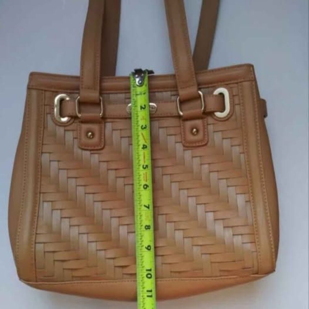 Longaberger Woven Leather Tote Bag Caramel View 6